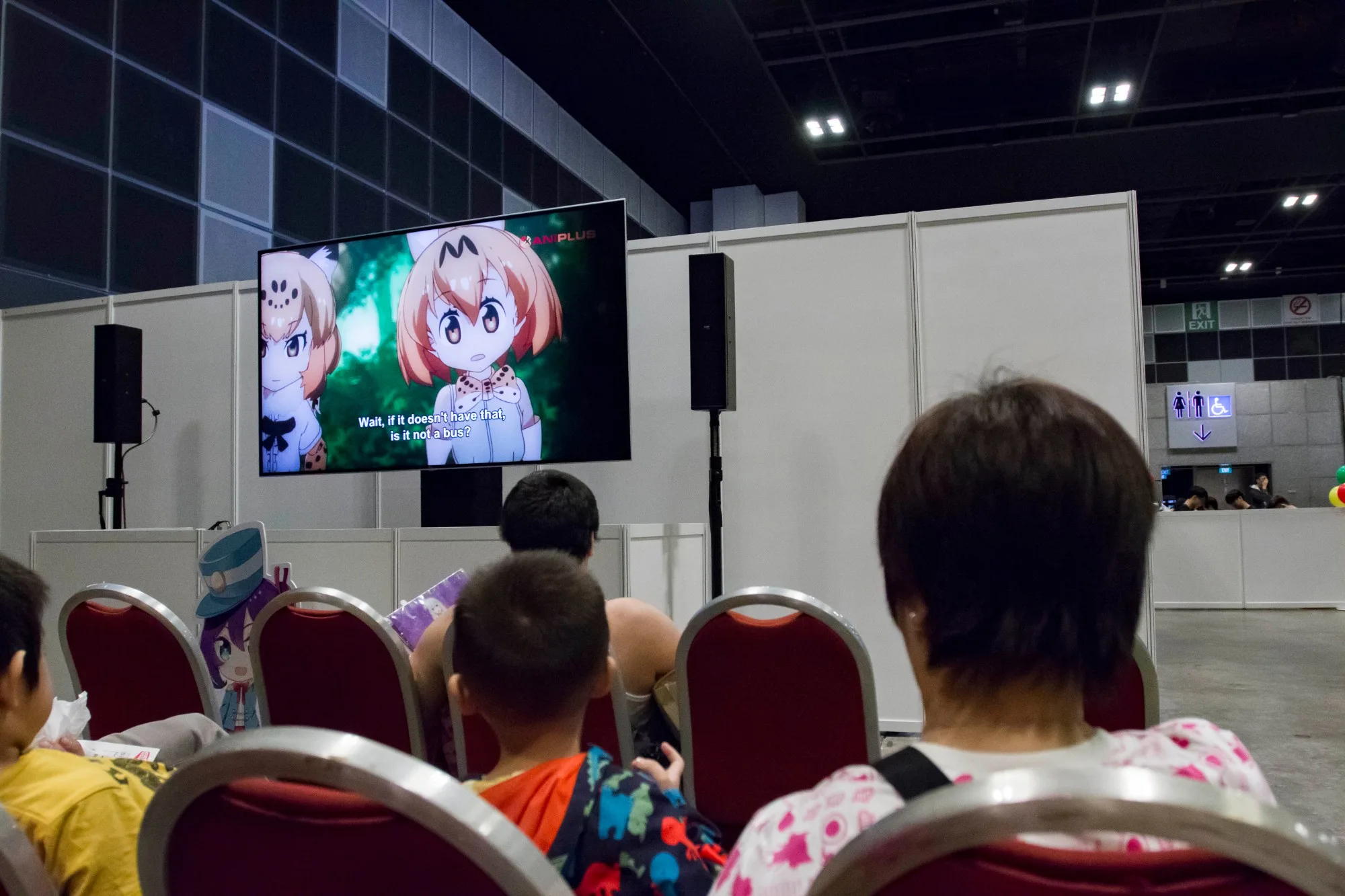 Evon Toh watches Kemono Friends with her son at a family outing to a toy expo in Suntec City